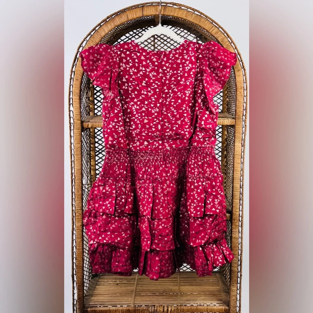 Anthropologie Garnett Ruffle Mini Dress NWT Short Sleeve Metallic Red - Picture 4 of 4